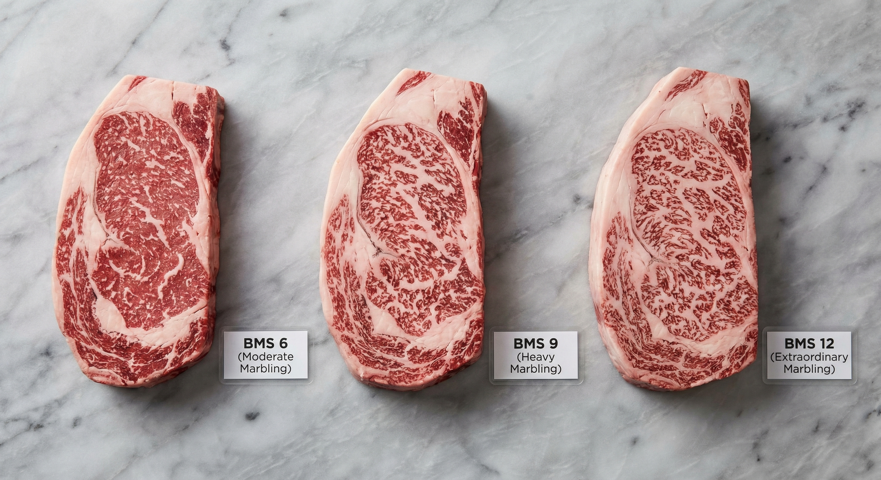 Comparison of Wagyu cross sections at different BMS marbling levels